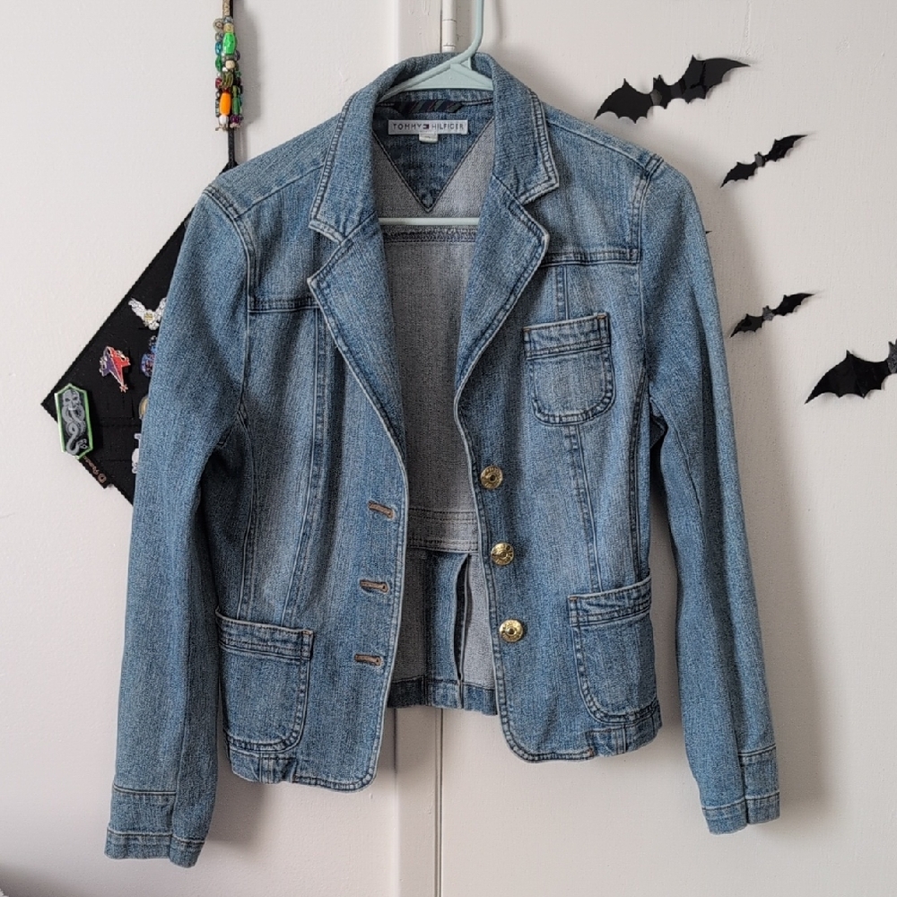 Tommy Hilfiger Light Blue Denim Blazer Jacket with Gold Buttons